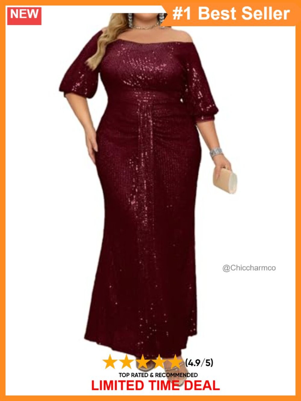 Plus Size Sequin Off Shoulder Maxi Formal Evening Gown Mermaid Dress